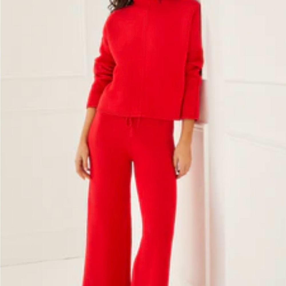 “Something Navy” Red Knit Sweater and Pant Set